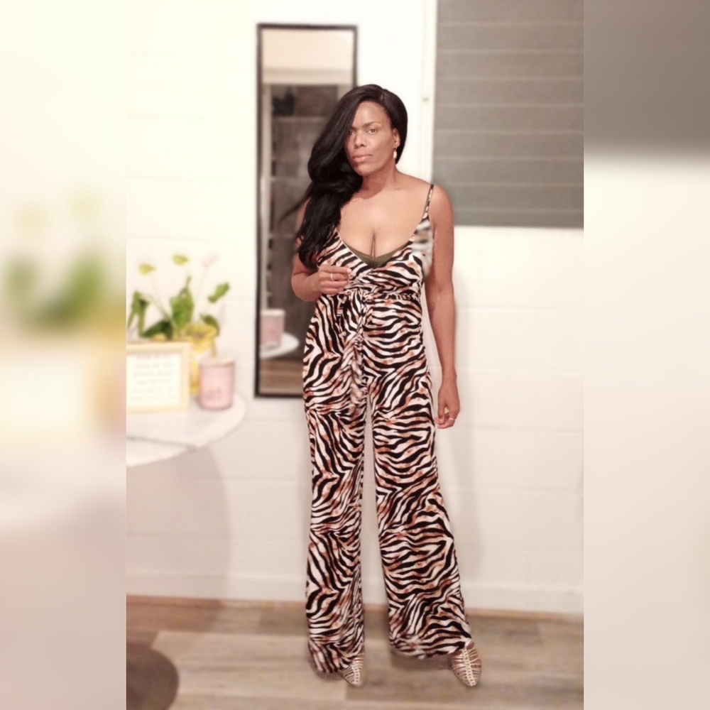 Tiger Print Wide Leg Jumpsuit